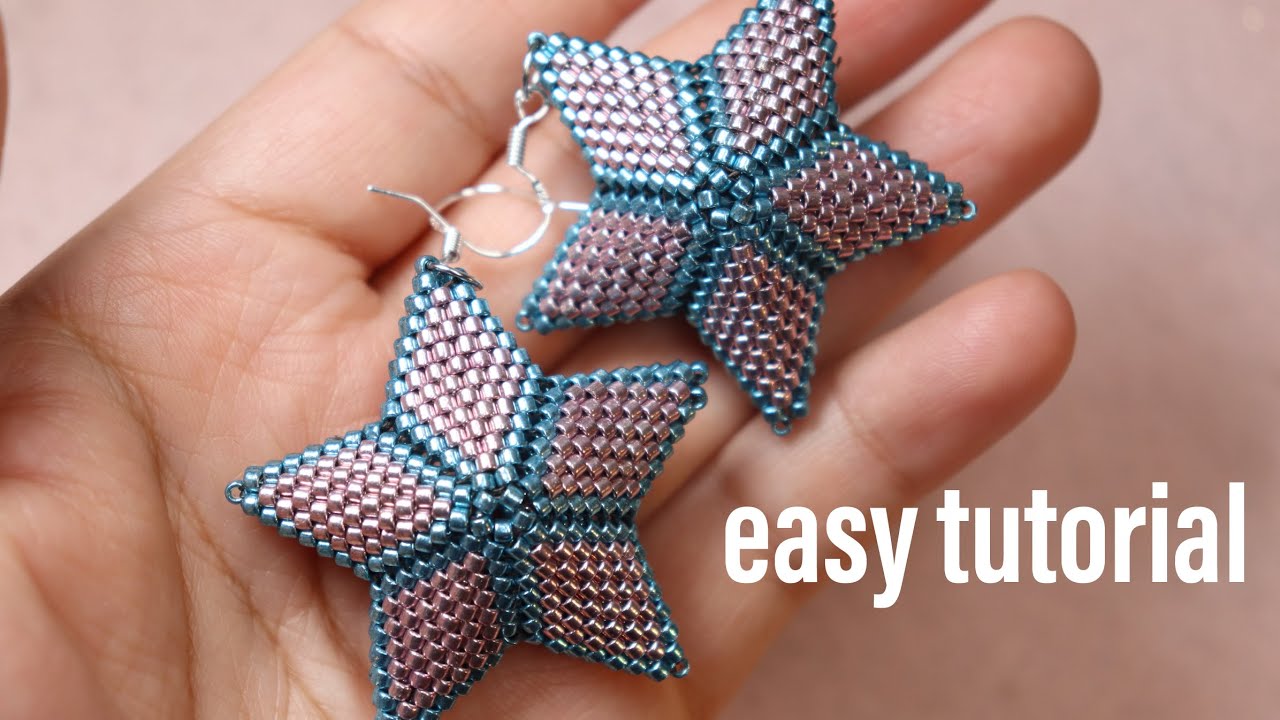 گوشواره ستاره  با منجوق  فانتزی و زیبا  Beaded Star Earring /Beading tutorials