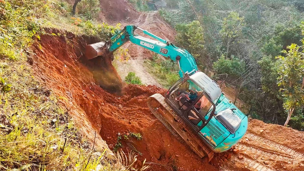 Dangerous Mountain Road Cutting With Excavator Machine | Kobelco | Excavator Planet