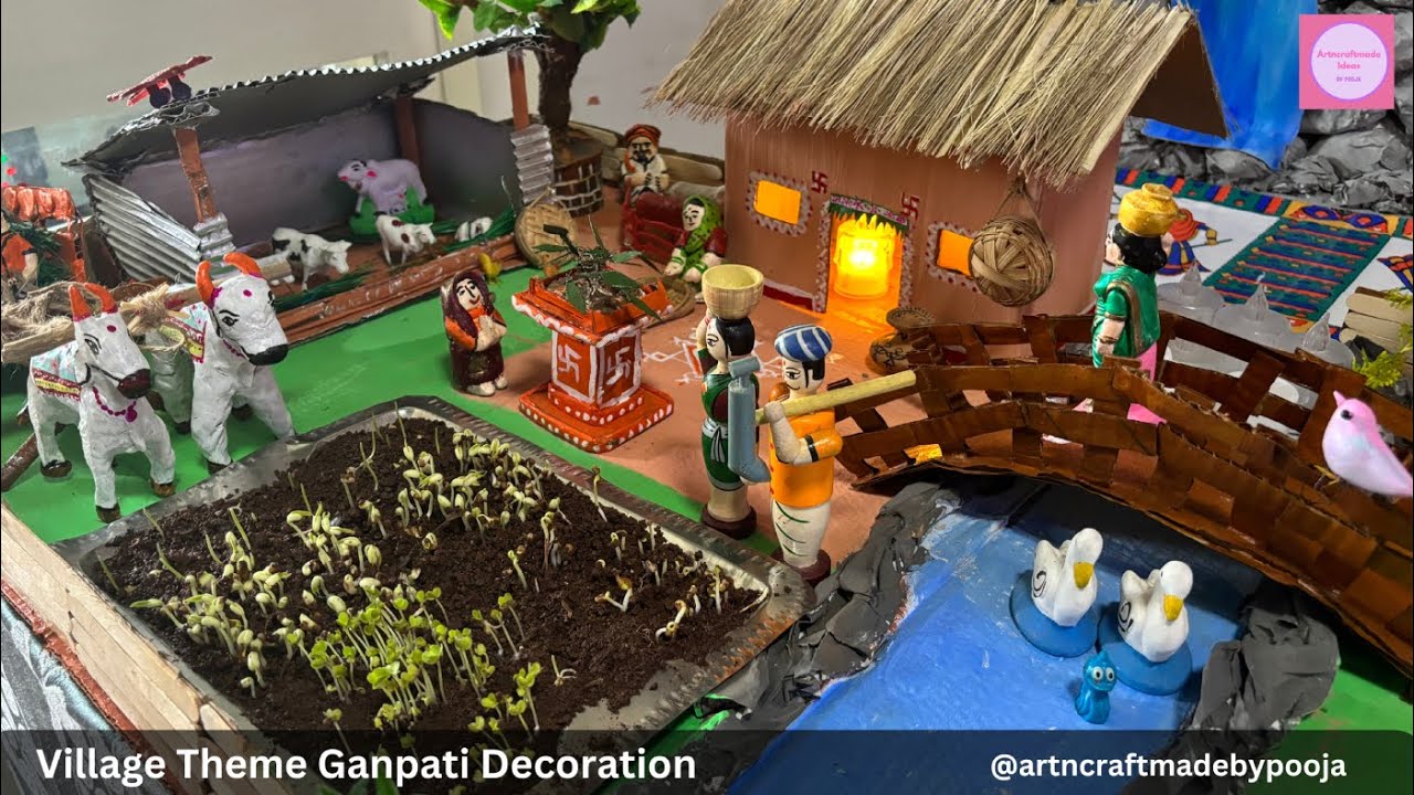 Ganpati Decoration Ideas at Home | Mini Village Theme|Gauri Ganpati decoration|गणपती डेकोरेशन-Part-1