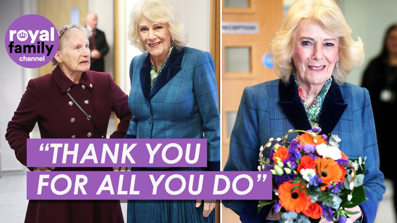 Queen Camilla Receives Bouquet of Flowers During Visit to Cheltenham Charity