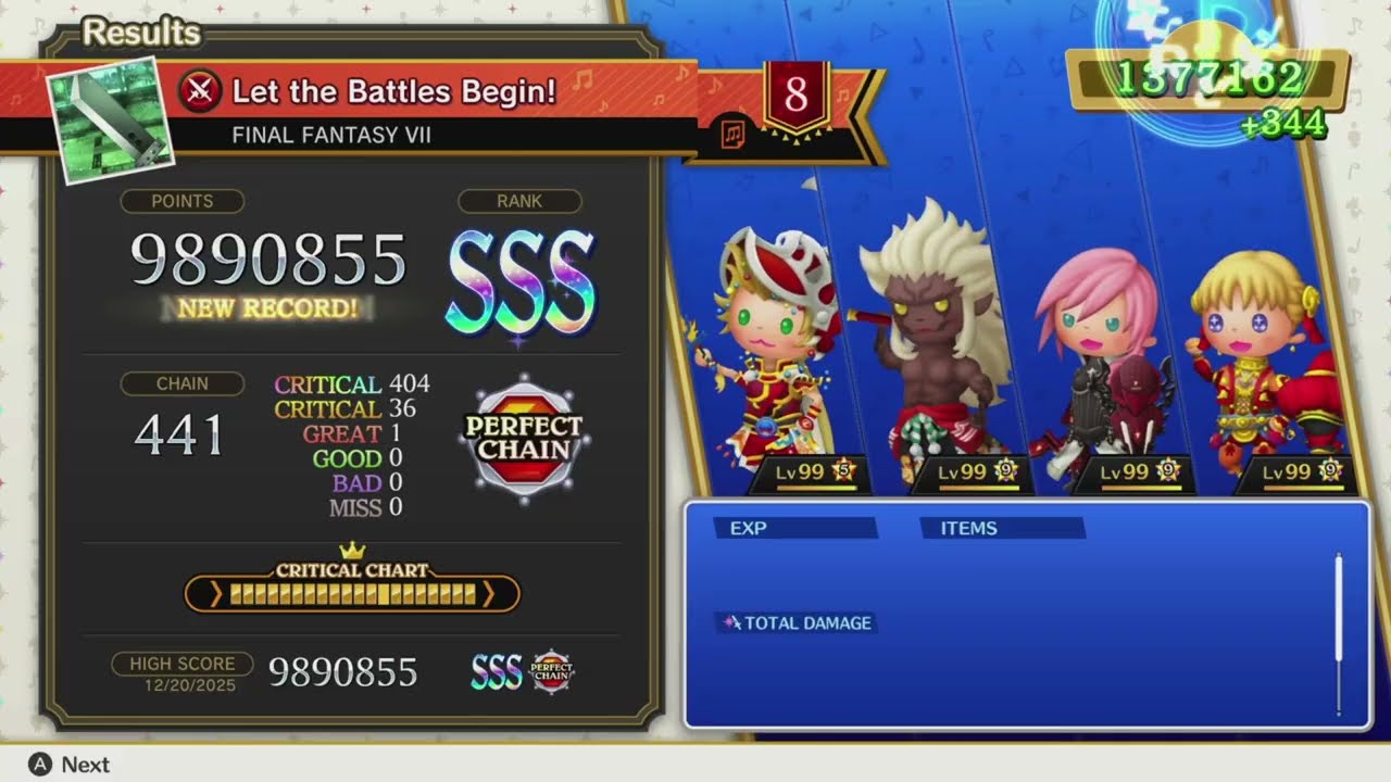Theatrhythm FBL: Let the Battles Begin! (FFVII) Ultimate - Perfect Chain 9890855pts