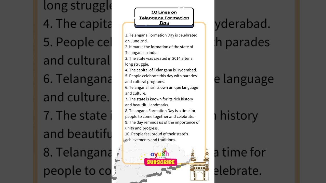 10 Lines Essay on Telangana Formation Day | Essay on Telangana Formation Day | 2nd June