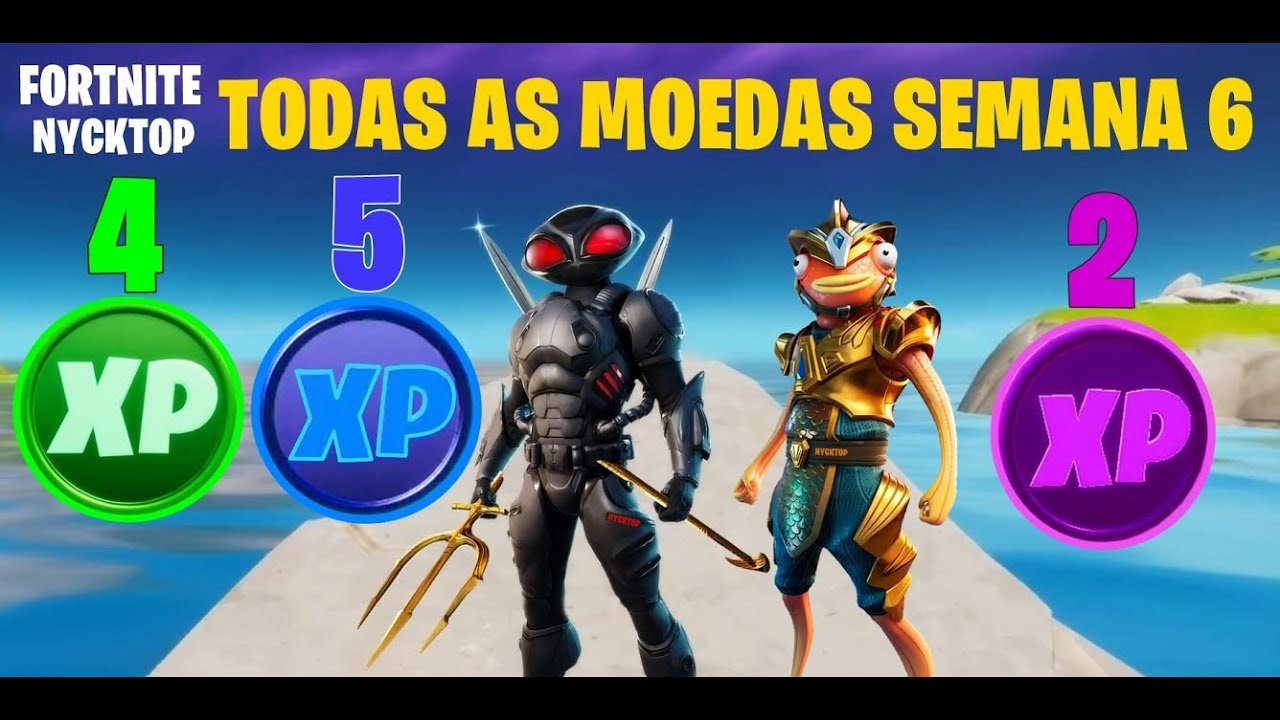 LOCALIZA&Ccedil;&Atilde;O DE TODAS AS MOEDAS DE XP SEMANA 6!!! - FORTNITE TEMPORADA 3
