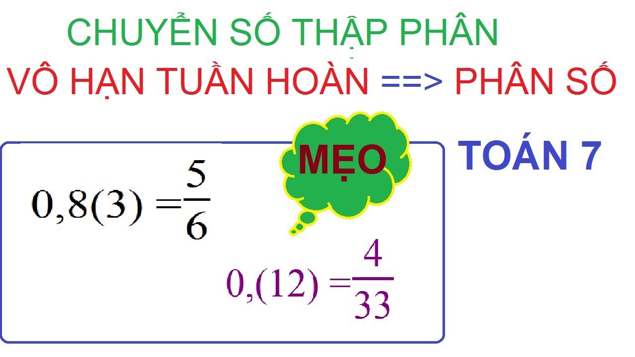 CÁCH CHUYỂN SỐ THẬP PHÂN VÔ HẠN TUẦN HOÀN THÀNH PHÂN SỐ. MẸO BIẾN ĐỔI NHANH TOÁN LỚP 7