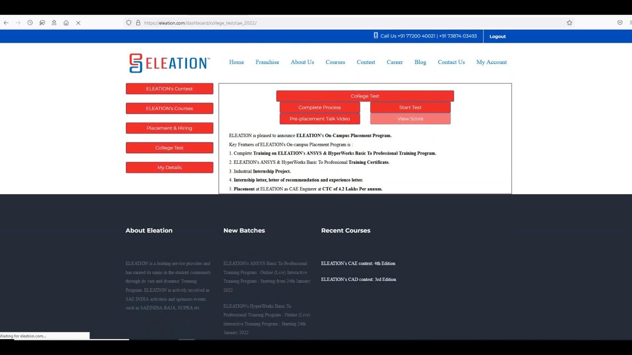 ELEATION's On-campus Placement Sample Test