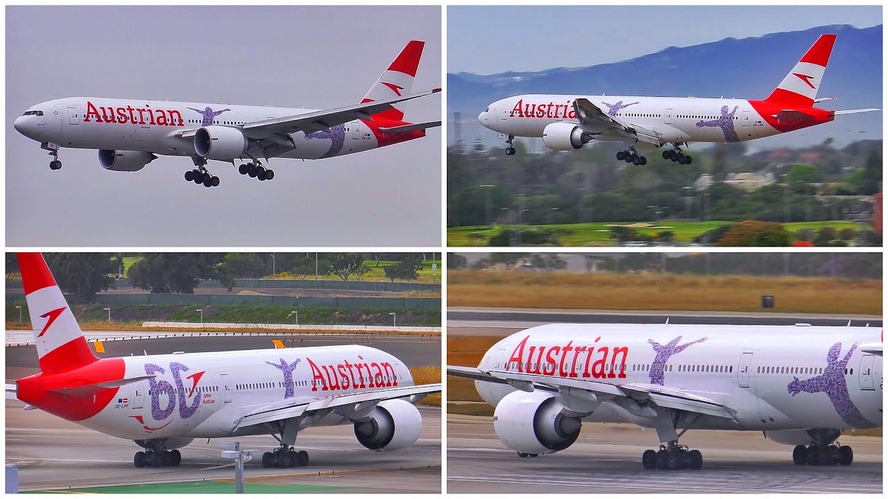 AUSTRIAN AIRLINES BOEING 777-200 (60 YEARS LIVERY) LAX ARRIVAL AND DEPARTURE [4K VIDEO]