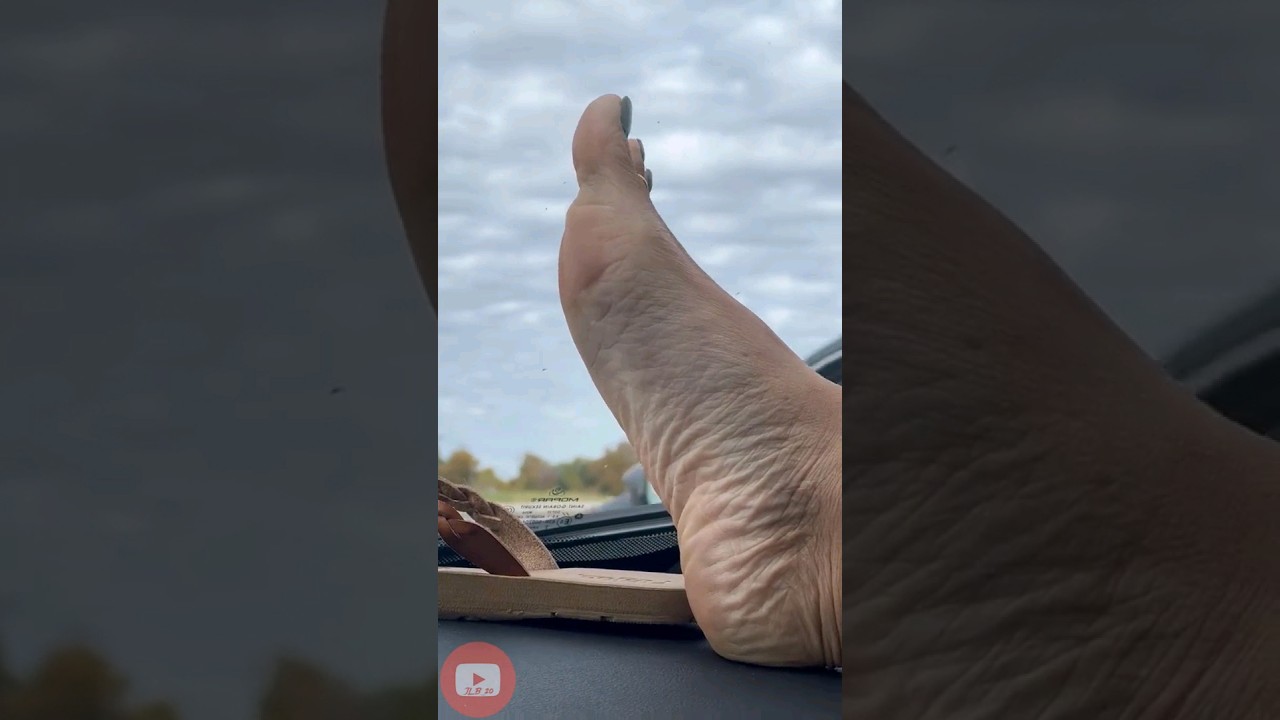 Lola Latina Mum Big Wrinkled Feet & Sandal On Dashboard (13) [SHORTS]