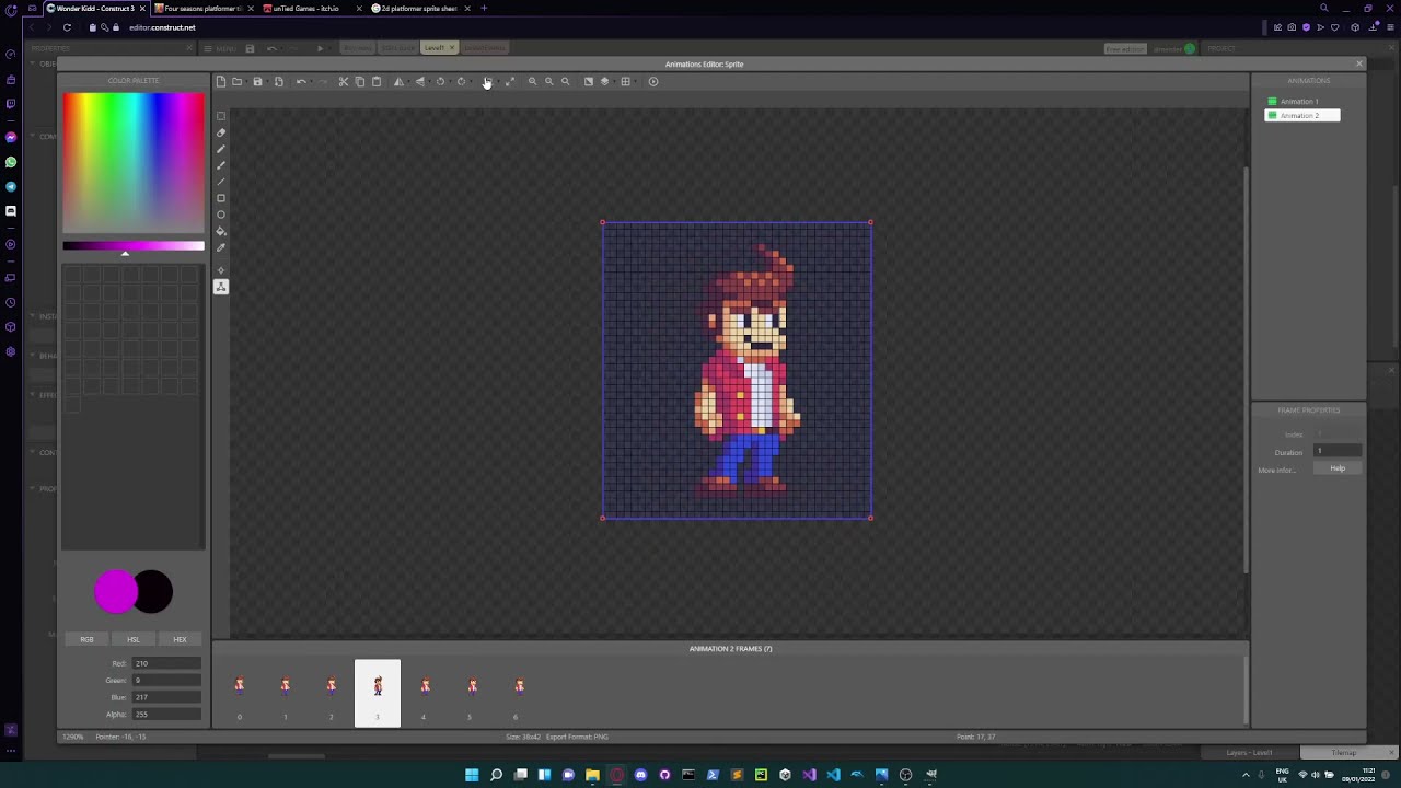 How do I get sprites into strips for Construct animations?