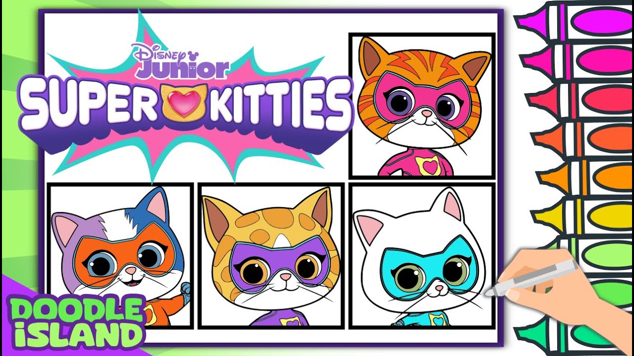 Coloring SuperKitties | Disney Junior Coloring Pages |  Buddy, Bitsy, Ginny, and Sparks