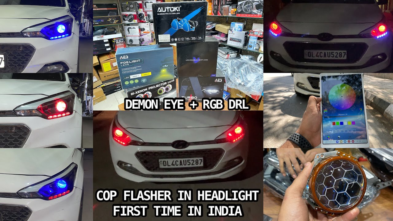 First time in India i20 headlight modified with Rgb Drls and Demon eye | Modified i20 headlights