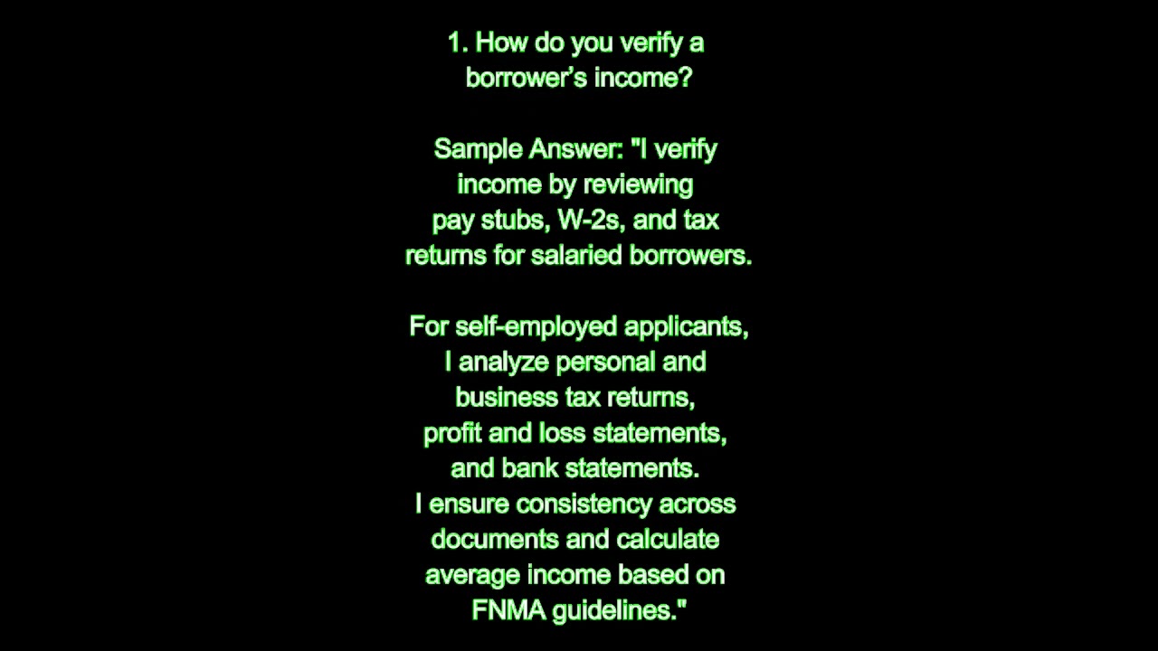 Short Video Interview Questions Mortgage Underwriting | Income Review  
