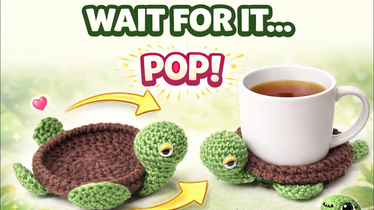 Crochet Turtle Coaster That FLIPS! 🐢 Easy Pop-Up Tutorial