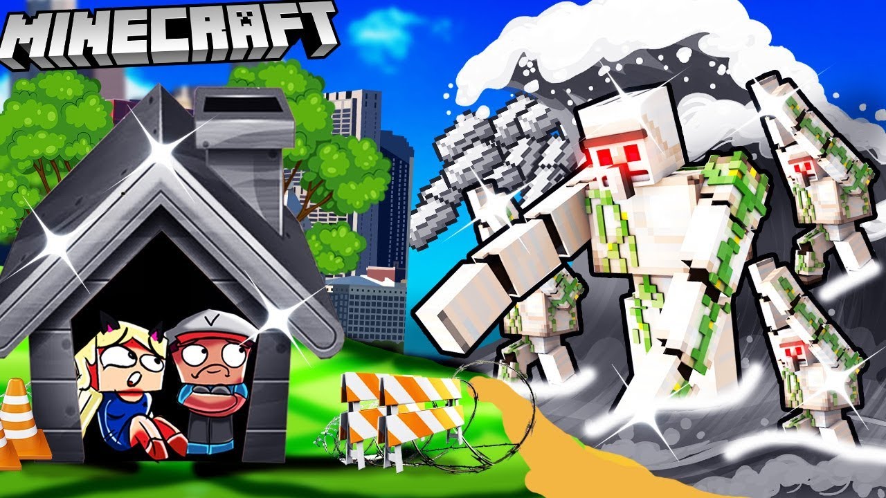BAZA VS IRON GOLEM TSUNAMI - MINECRAFT ŻELAZNE TSUNAMI CHALLENGE | Vito VS Bella