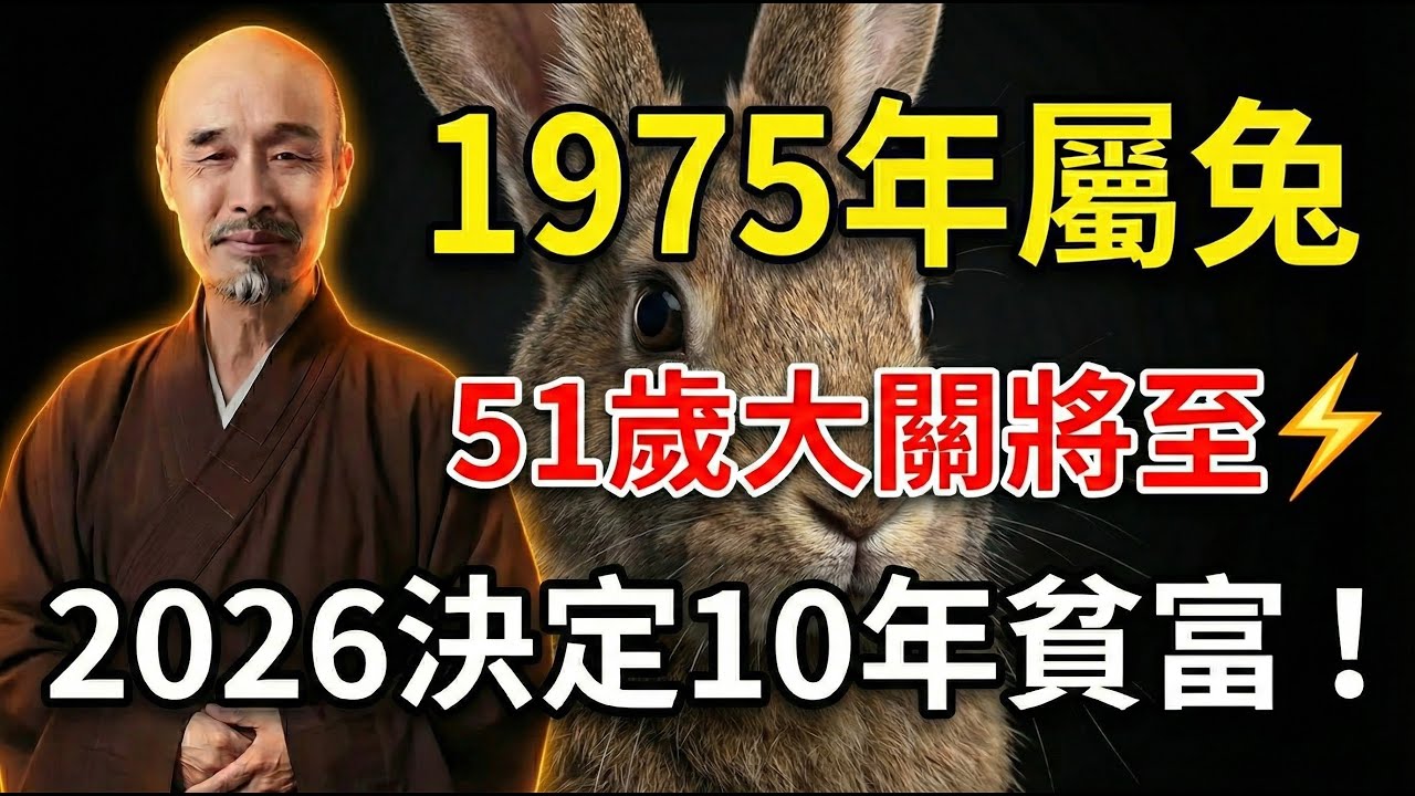 1975年屬兔人，乙卯之命！2026年51歲大關將至，這一年決定你未來十年的貧富！生肖兔必看！#1975年屬兔 #屬兔2026運勢 #屬兔運勢 #生肖兔運程 #生肖兔2026年運勢 #乙卯兔 #生肖兔