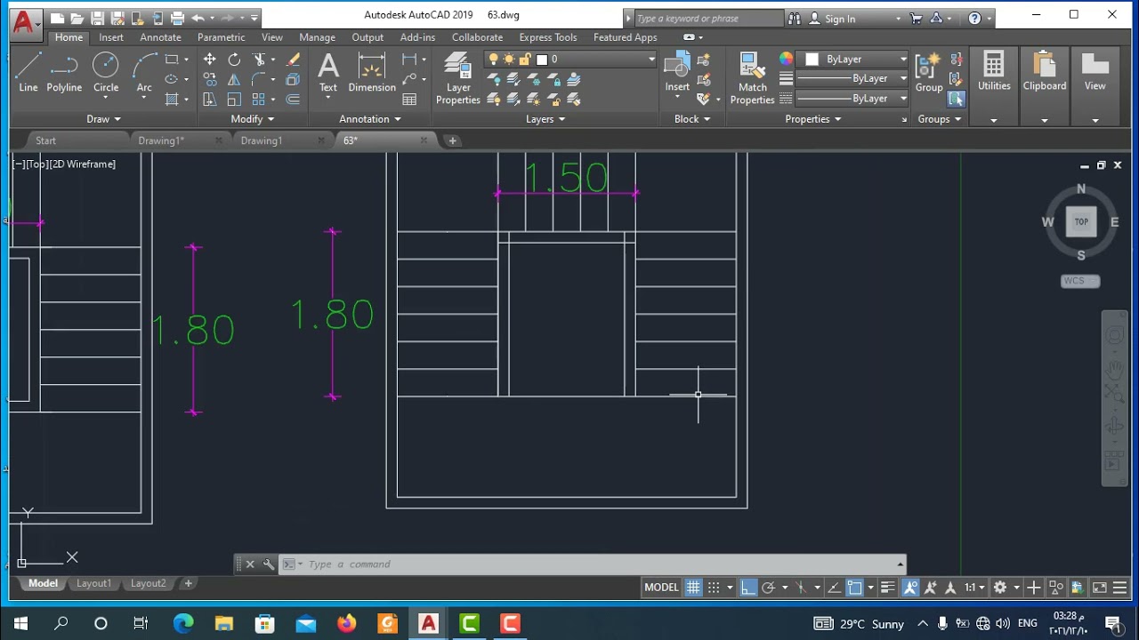 Autocad | طريقة رسم سلم  ثلاث قلبات في برنامج الاتوكاد (cad)