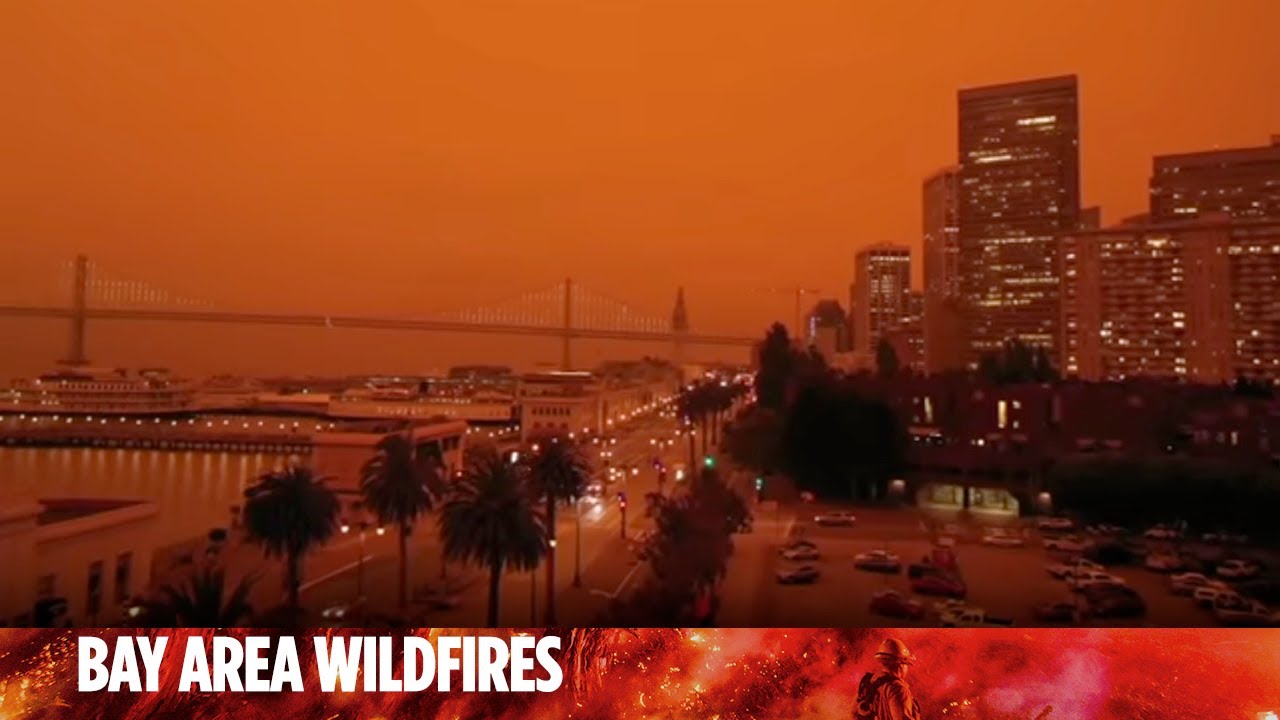 Drone video shows ominous red skies across San Francisco skyline