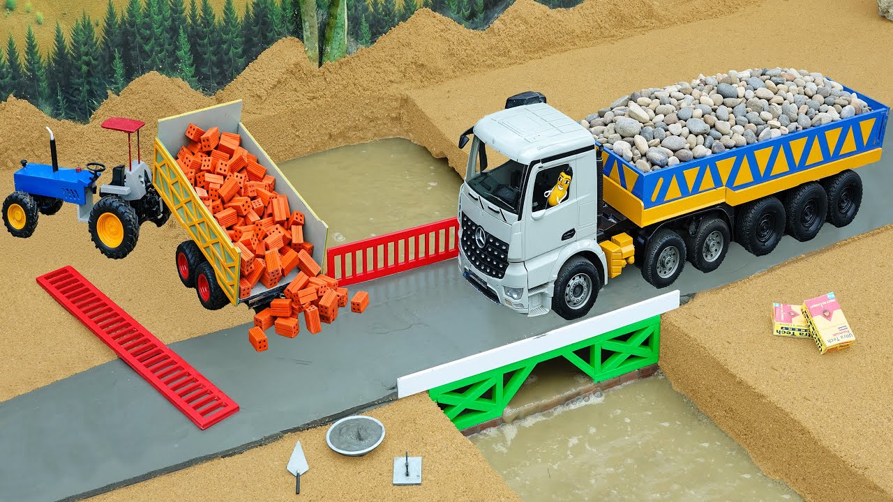 DIY Machinery Builds a Mini Bridge & Road Using Trucks and Bricks | Construction Project