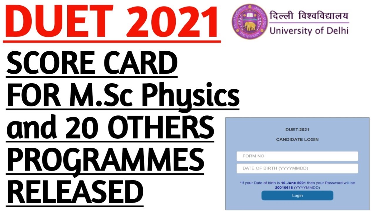 duet 2021 score card||duet 2021 score card for msc physics||duet 2021 entrance results||duet nta||