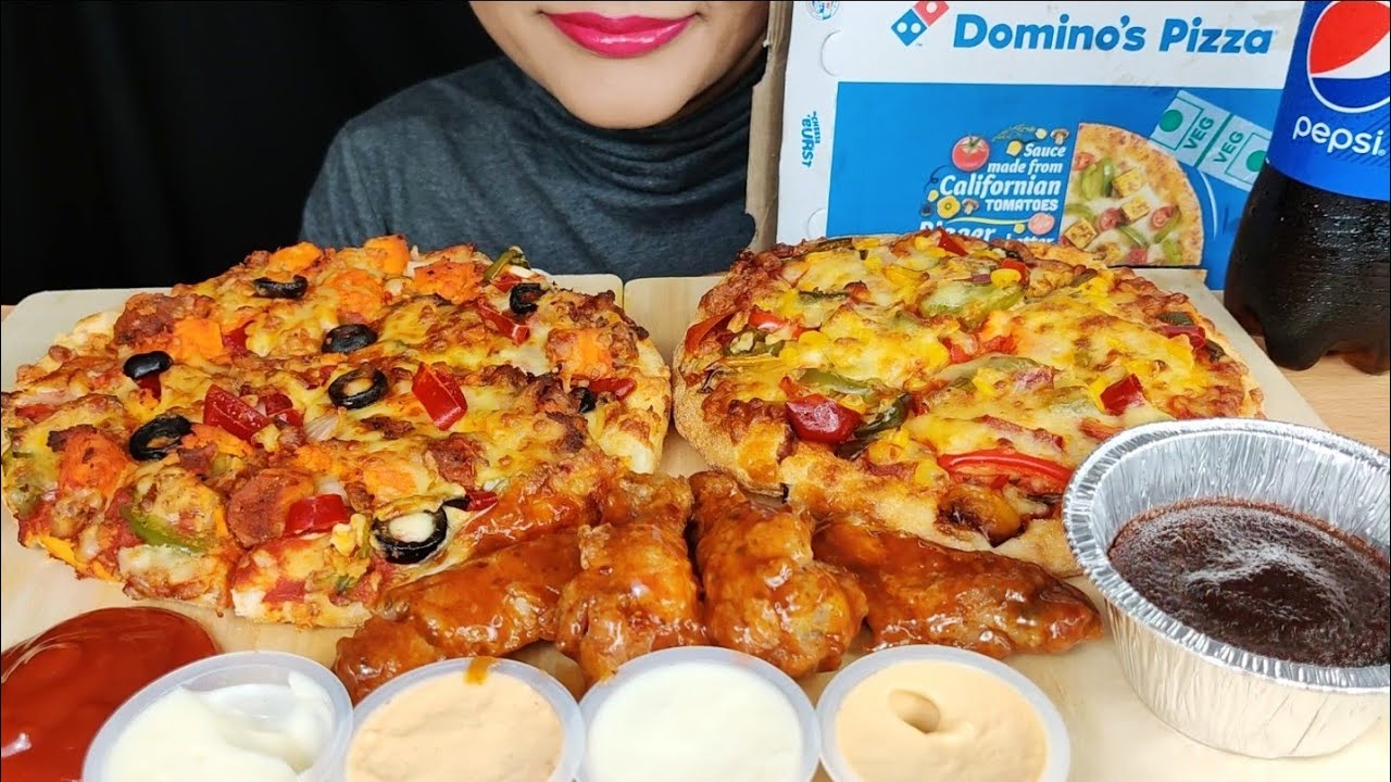 ASMR:*DOMINO'S *DOMINOS PIZZA*l CHICKEN SUPREME PIZZA+CHICKEN WINGS+VEG PIZZA+PEPSI l FOOD VIDEOS