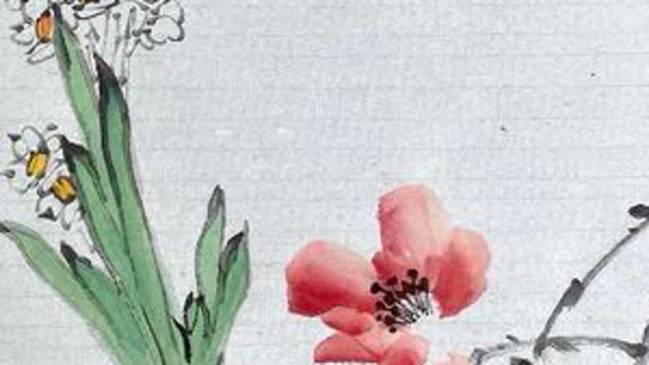 写意笔触下，山茶花似火，水仙花如纱，在宣纸上晕开别样的雅致与烂漫#国画艺术 #想画就画 @DOU+小助手