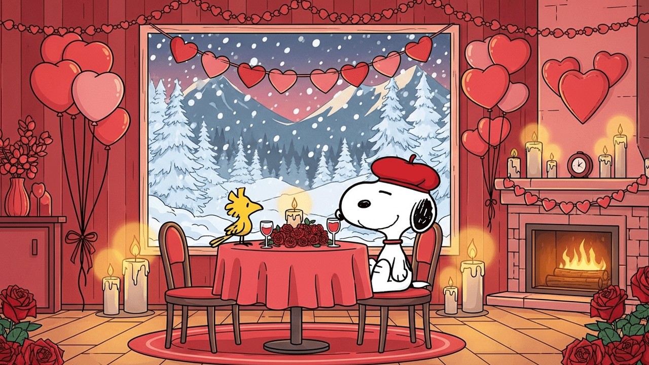 Romantic Valentine Jazz 💖 Snoopy Cozy Winter Dinner Night