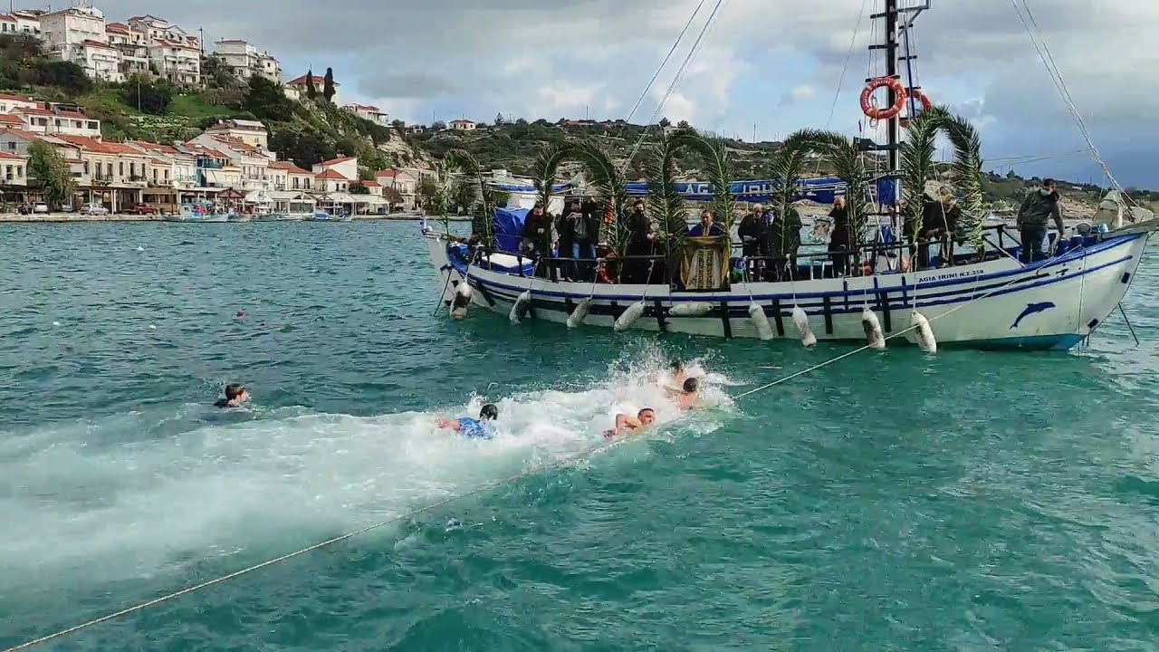 The blessing of the waters in Pythagorio at Theofania