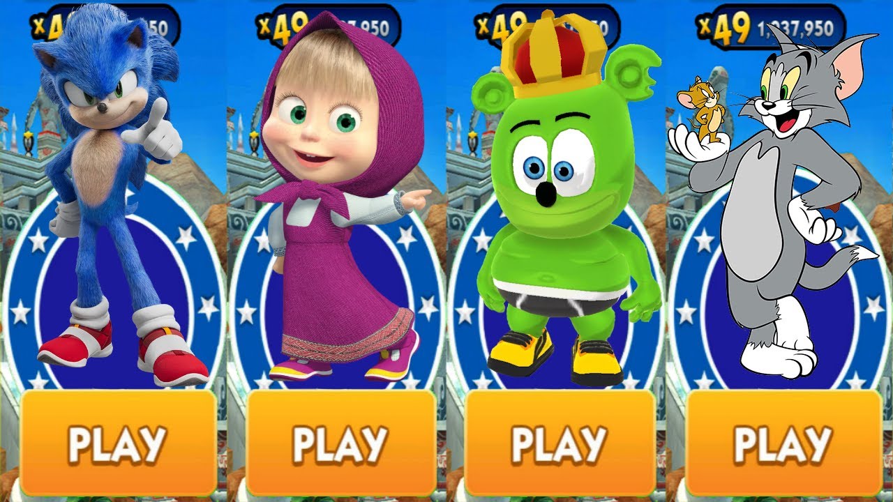 Sonic Dash vs Tom and Jerry Run vs Masha Princess Run vs Gummy Bear Runner - All Characters Unlocked