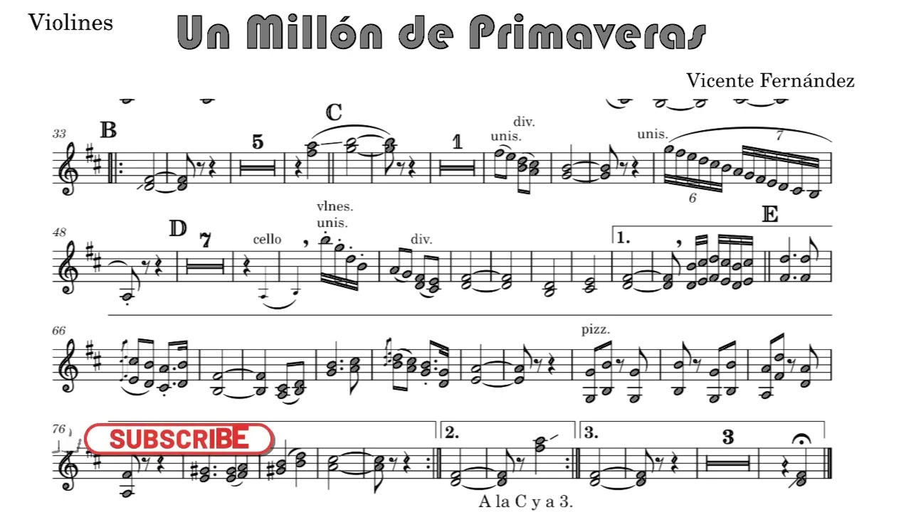14. Un Millón de Primaveras - Partitura para Violines (Re Mayor)
