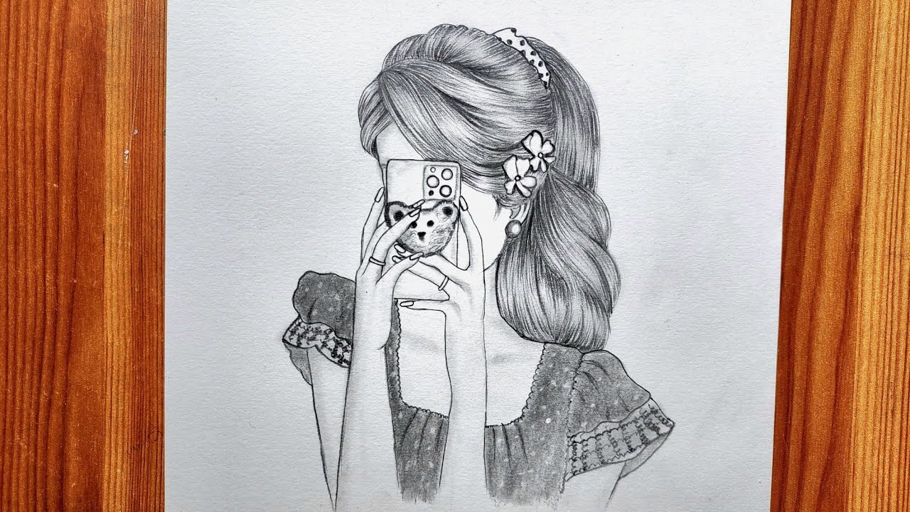 Easy way to draw girl taking selfie ||girl hidding face drawing ||easy drawings 