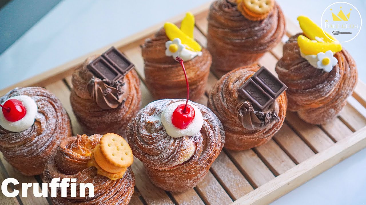 [Eng] 집에서 만드는 크러핀 (크로와상 + 머핀) 만드는 법[4가지맛 크림] | Homemade Cruffins (croissants + muffins) Bakingdom