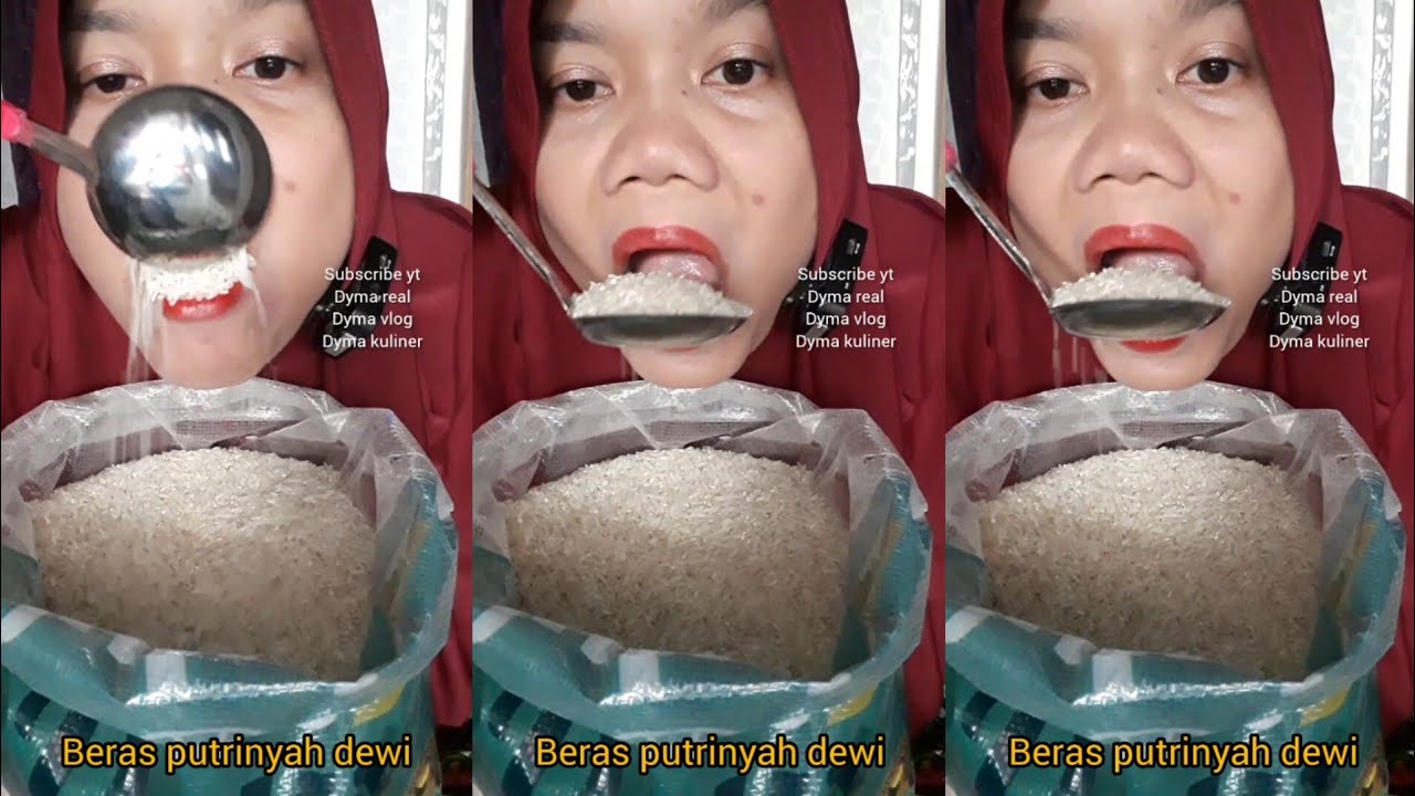 DYMA KULINER 💕ASMR RAW RICE EATING 💕Makan Beras Mentah💕#asmr #mukbang @dymaaaaa @Dymakuliner