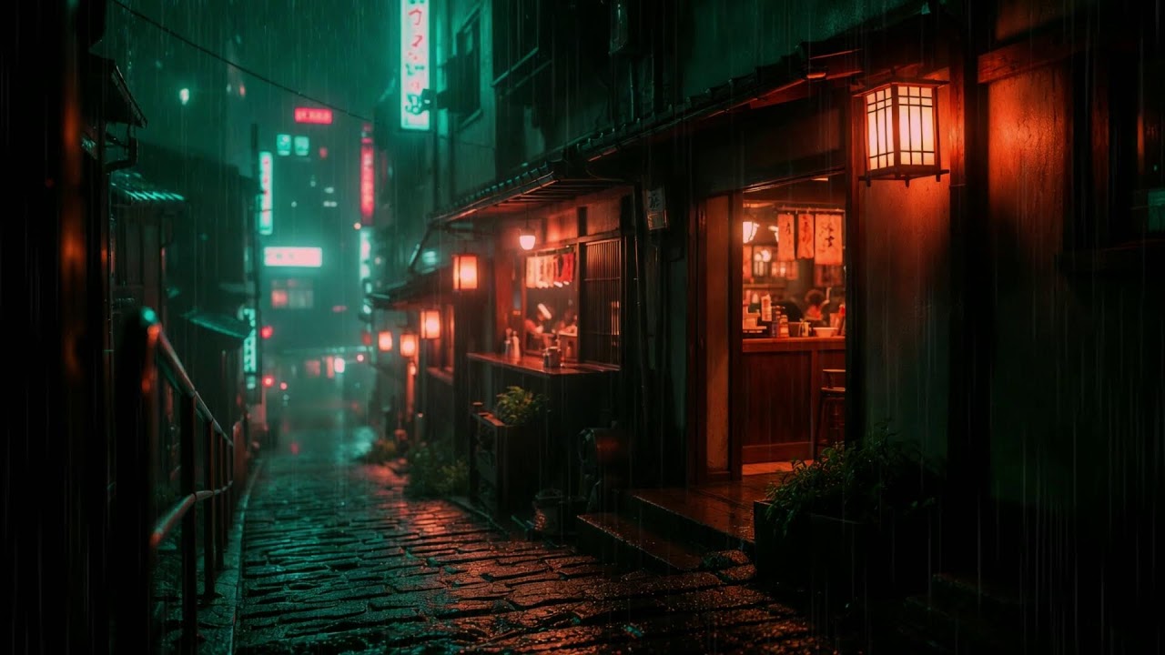 Japan Rain Late Night Walk | 80s Lofi Mood