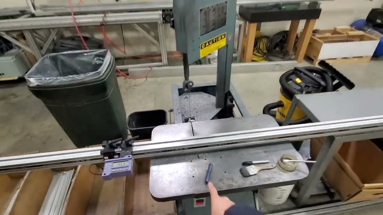 ProStop - Digital stop and fence on a Roll-in Band Saw. Gravity fed bandsaw that cuts accurately