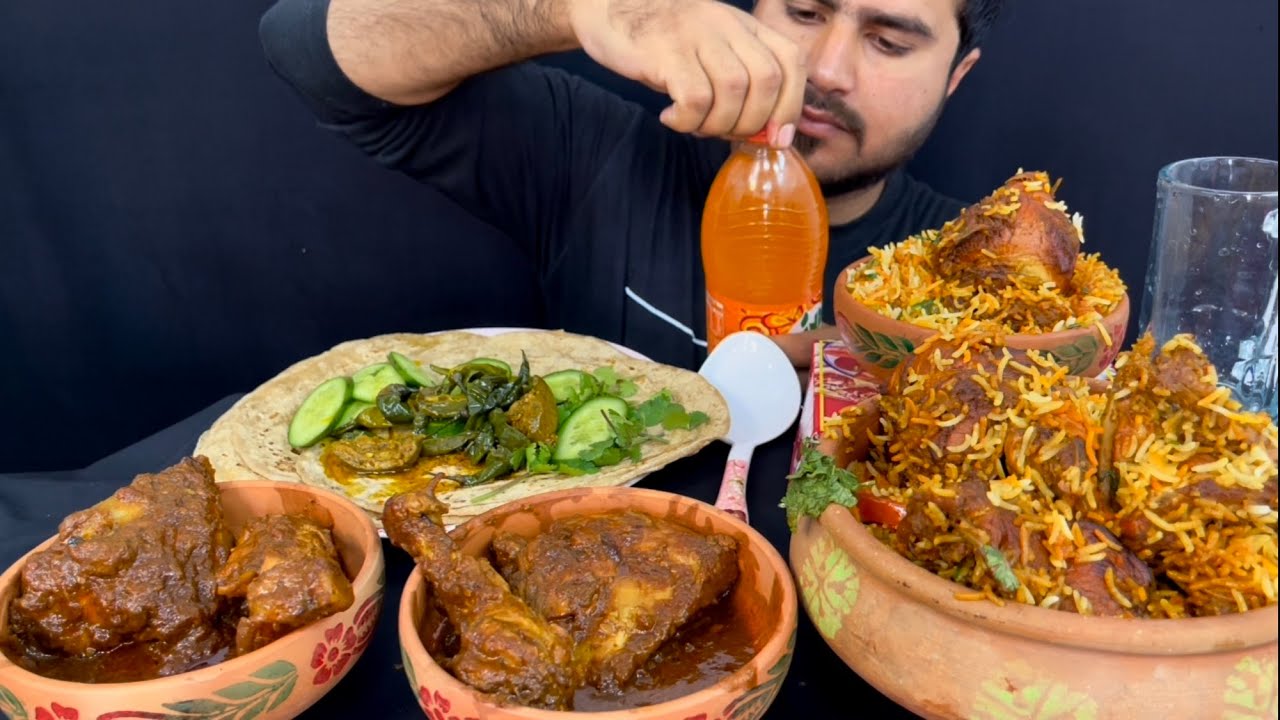ASMR: EATING SPICY CHICKEN BIRYANI, CHICKEN CURRY, ROMALI ROTI, CHILLI PICKLE,SALAD, DRINK | MUKBANG
