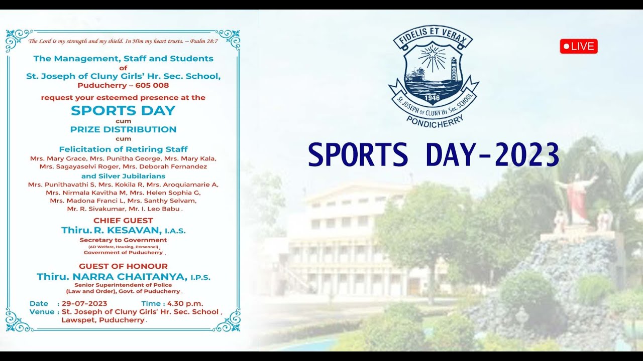 LIVE : ST. JOSEPH OF CLUNY GIRLS' HR. SEC. SCHOOL - SPORTS DAY  2023