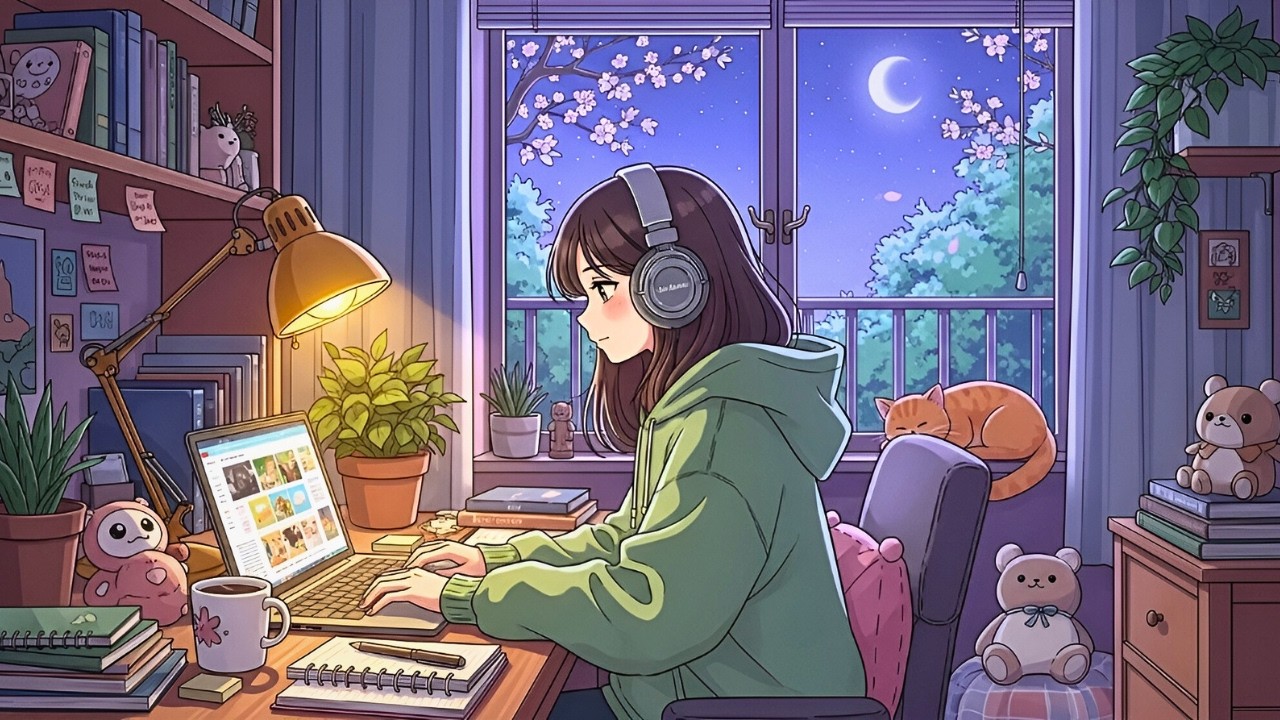 1 A.M. Lofi Study Music 🌙 Chill Beats for Focus, Work & Study | Cozy Spring Room
