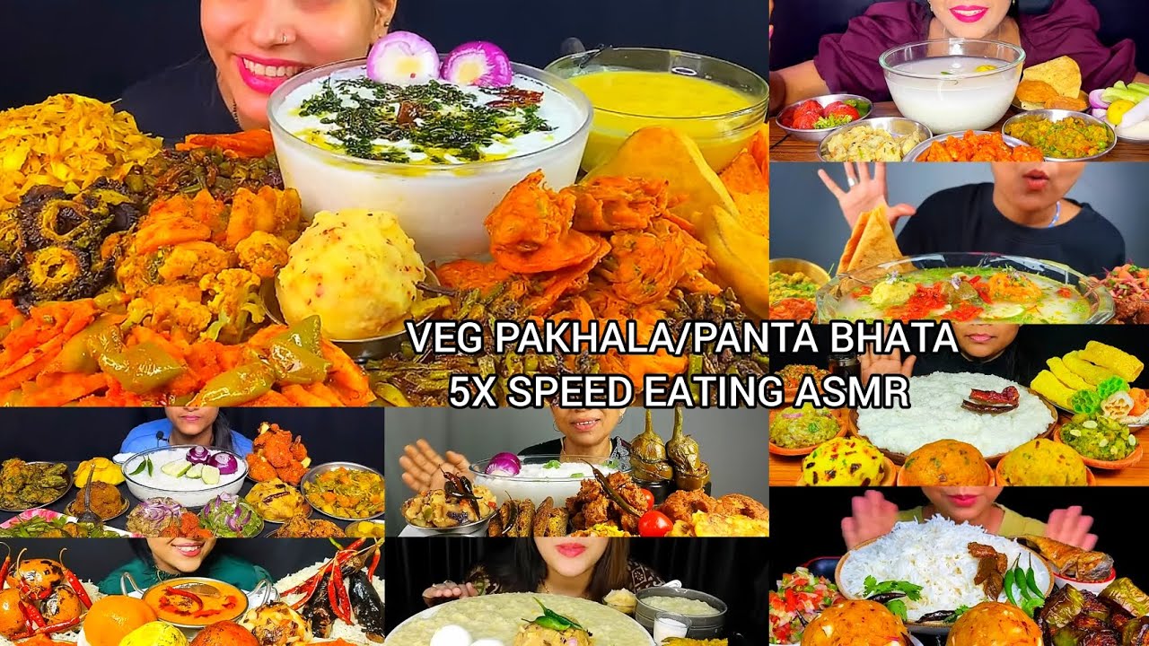 EATING PAKHALA BHATA/PANTA BHAT, DIFFERENT TYPES OF BHARTA,GOBI FRY,PYAJ PAKODA/BIG BITES/ASMR