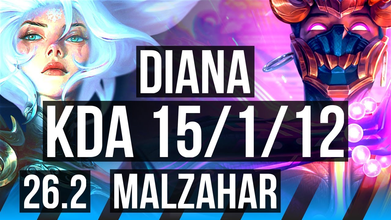 DIANA vs MALZAHAR (MID) | Good KDA: 15/1/12 | KR Master | 26.2