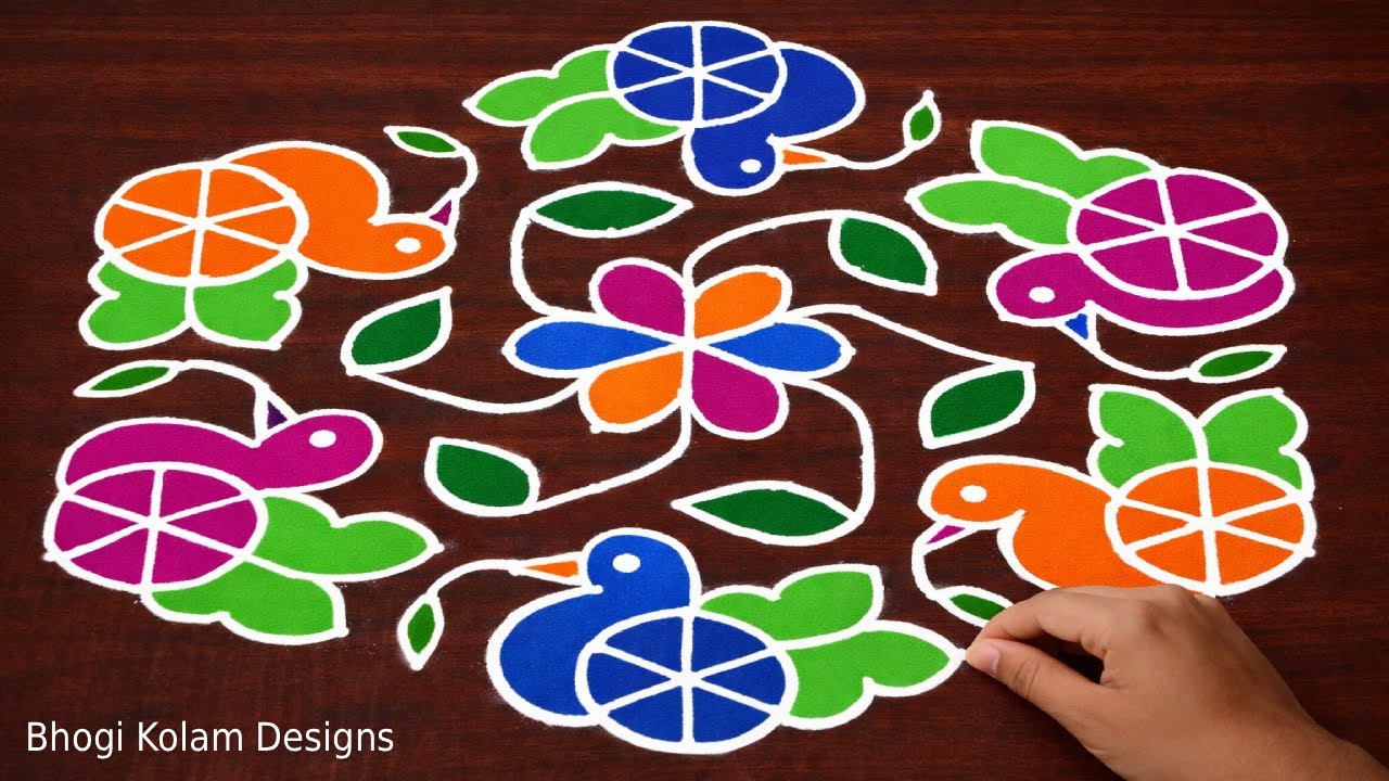 Beautiful Rangoli Kolam 15 Se 8 Dots for Bhogi | Trendy Muggulu New Birds Kolams | Rangoli