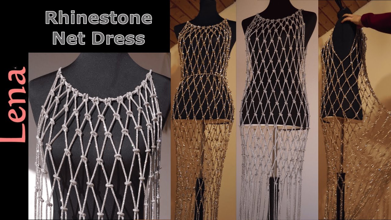 𝗠𝗮𝗰𝗿𝗮𝗺𝗲 with 𝗟𝗲𝗻𝗮💎 Rhinestone Net Dress💎Makramee Strass Netz Kleid💎макраме Платье-сетка стразы Abito