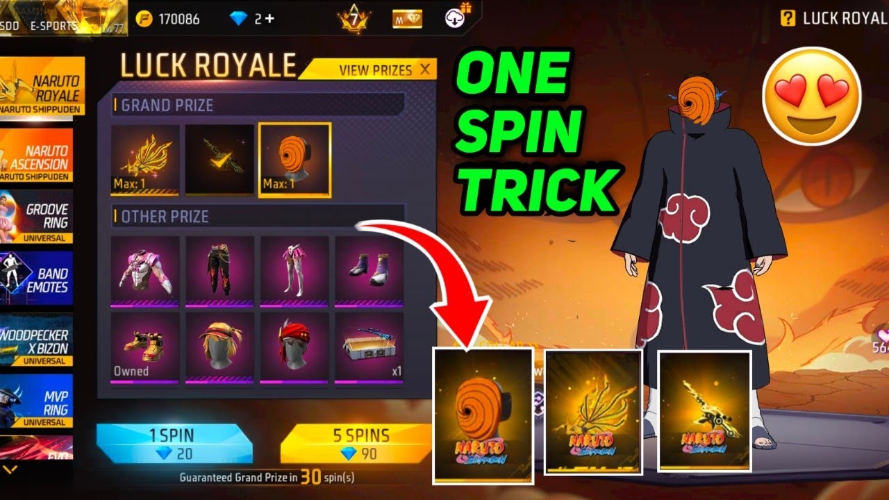 Obito Mask Royal Event One Spin Trick🔥| Naruto Royal Event Spin Trick Free Fire🤩| FF New Event Tamil