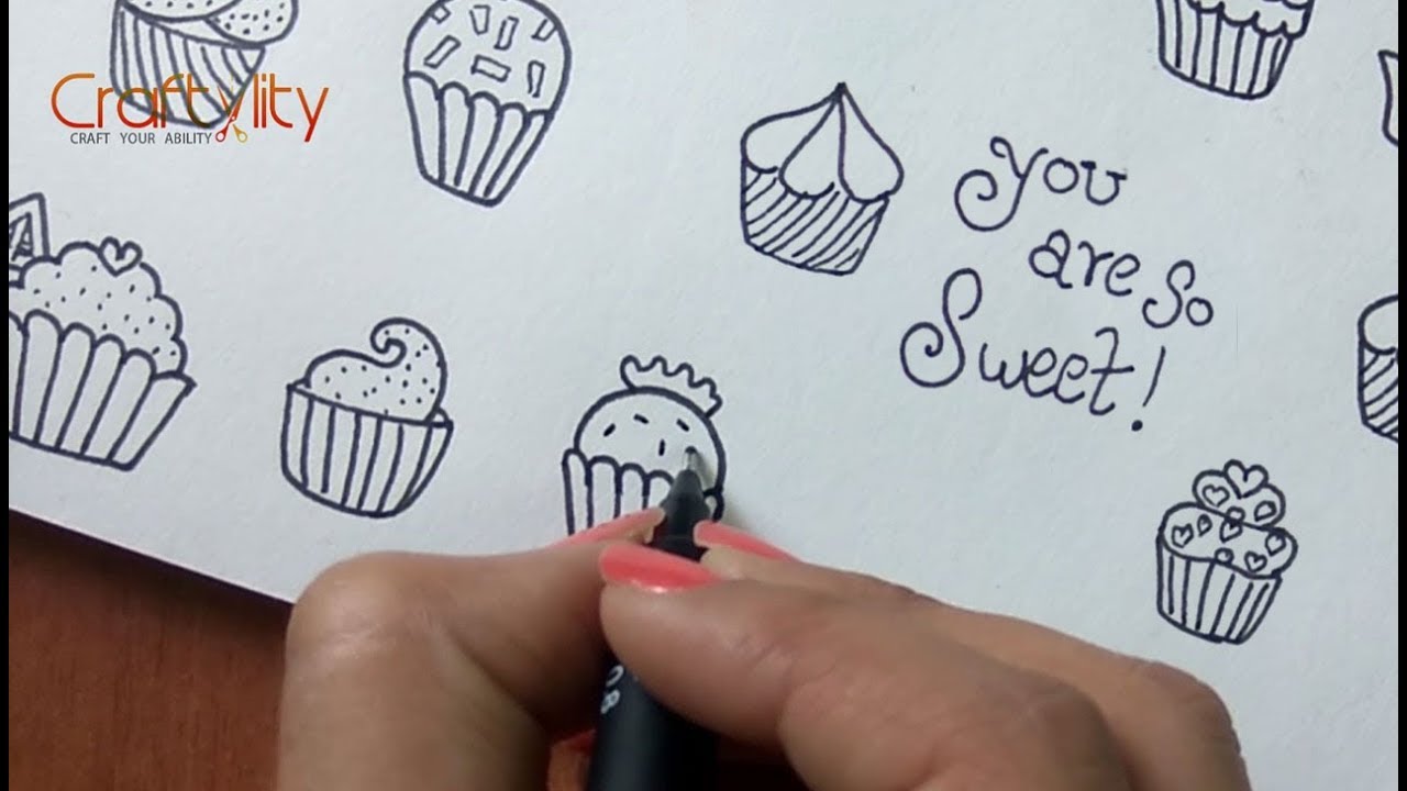 How to draw cute cupcake doodles | doodle art | cupcakes Doodle