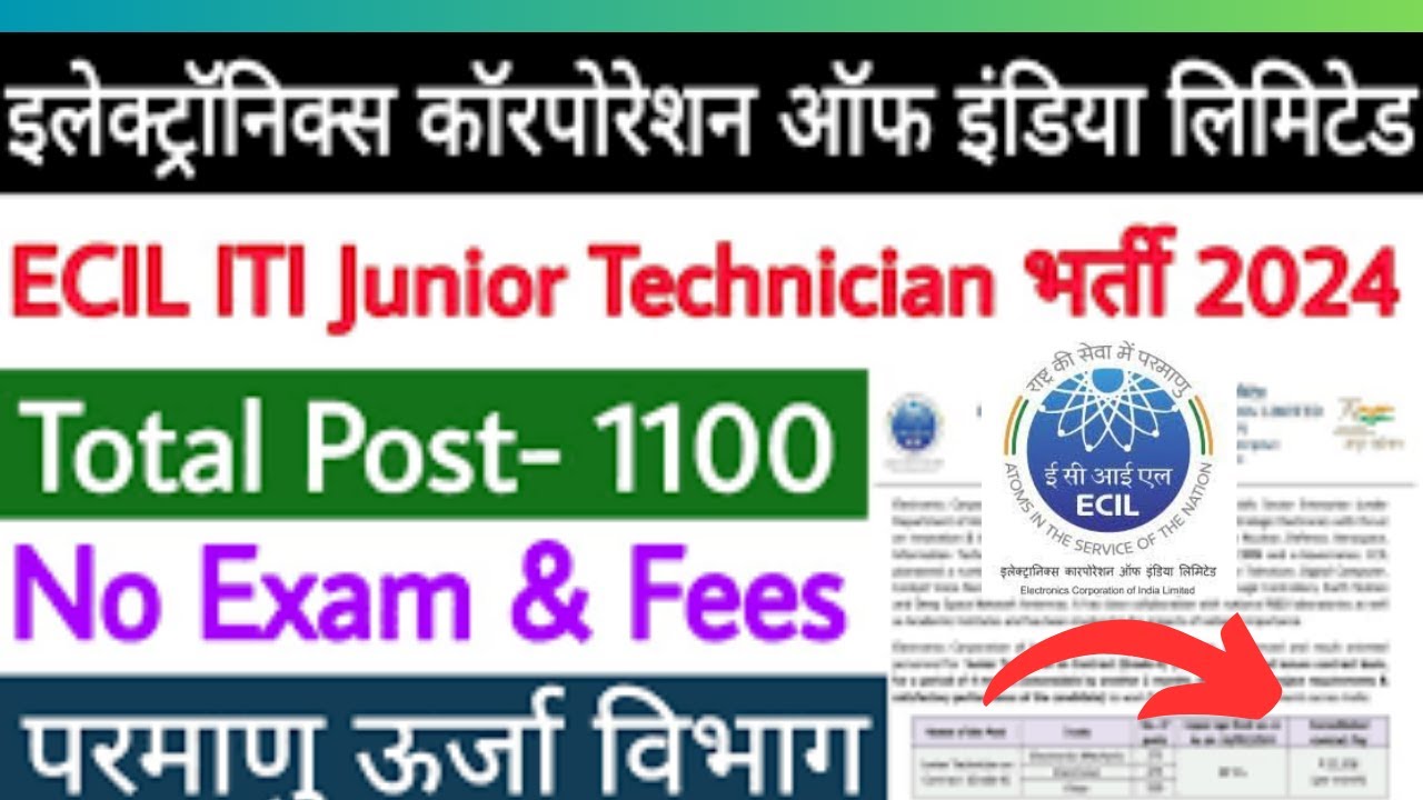 ECIl Recruitment 2024. ECIL Junior Technician Vacancies Online Application form For 1100 posts.
