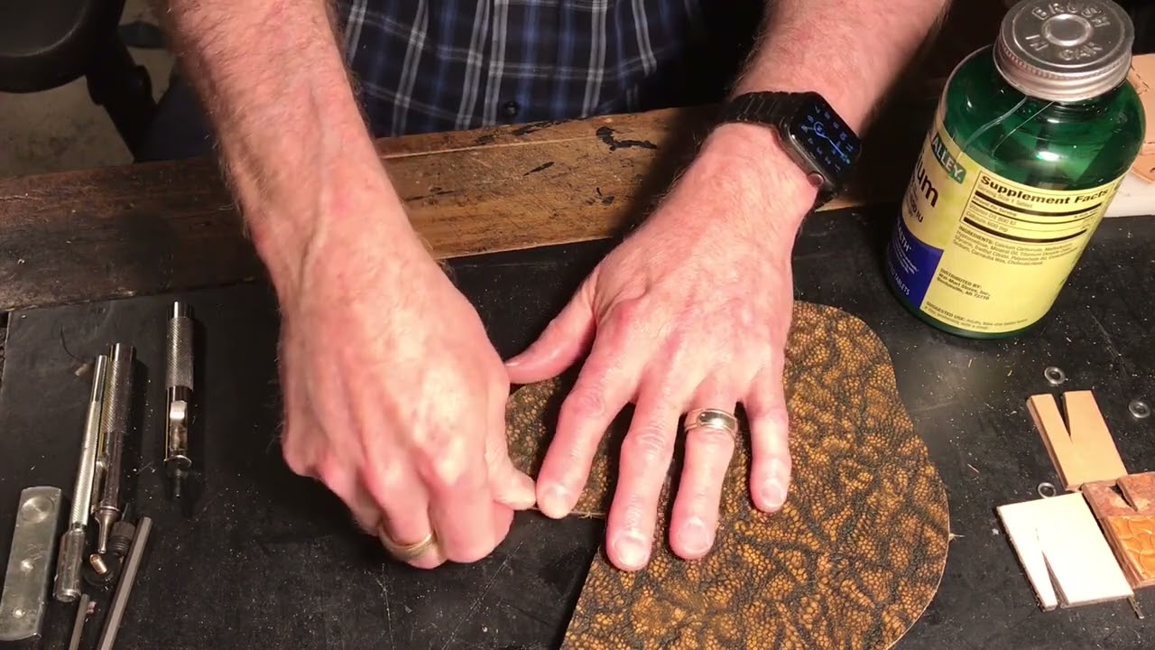 Blind Leatherworker - Makes Gun Holster using Elephant Skin - Part 2 Gluing Elephant to Base Leather