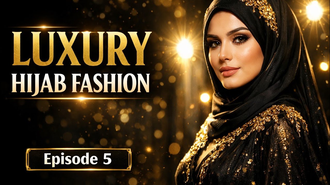 Royal Black & Gold Hijab Runway | AI Fashion Walk | Luxury Modest Dresses | Episode 5