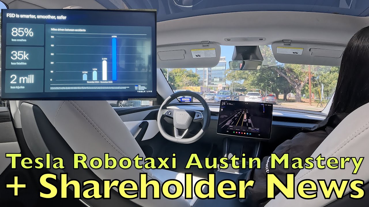 Tesla Robotaxi w/ self-driving V14 glides around Austin + 2025 shareholder highlights 🇺🇸 🇫🇷 🇧🇷