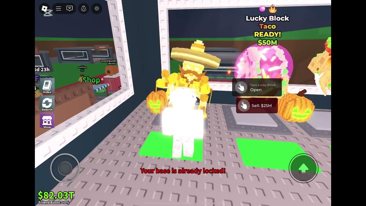 Opening a full base of lucky blocks