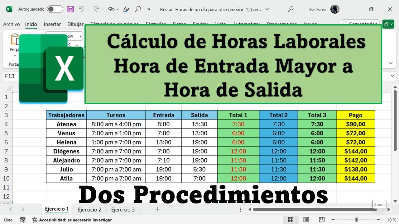 Como Calcular Horas Laborales Cuando la Hora de Entrada es Mayor a la Hora de Salida con Excel