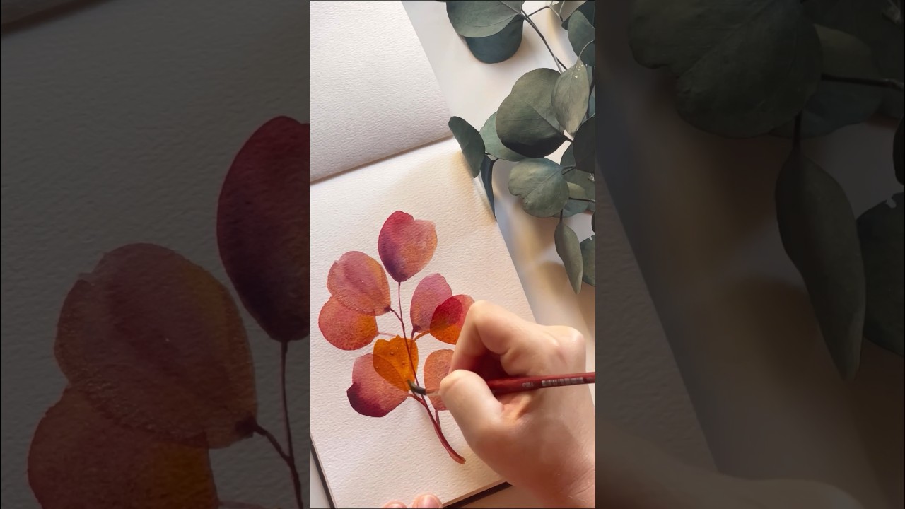Eucalyptus aquarelle facile 🍂 aux couleurs d&rsquo;automne 🍂 d&eacute;butant