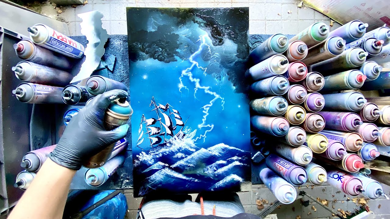 Ship striked by Lightning - SPRAY PAINT ART by Skech